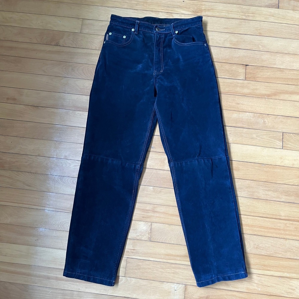 Skotts Suede Leather Pants 30 Navy Straight Leg Mens Vintage Made in Canada